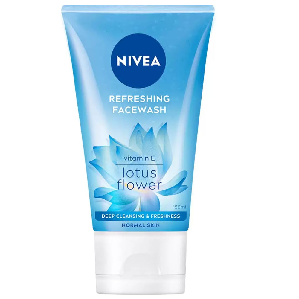 NIVEA refreshing face wash bottle close-up for normal skin cleansing