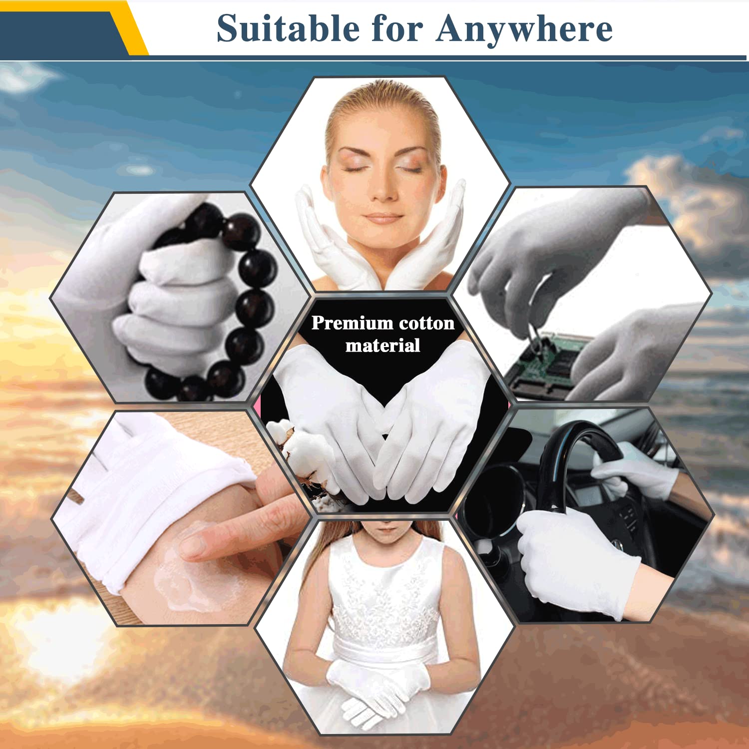 NJDGF guantes de algodón blancos duraderos para uso nocturno.