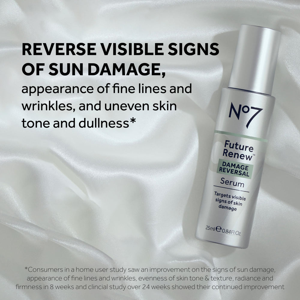 No7 Future Renew, absorción rápida en la piel, ideal para rutina matutina.