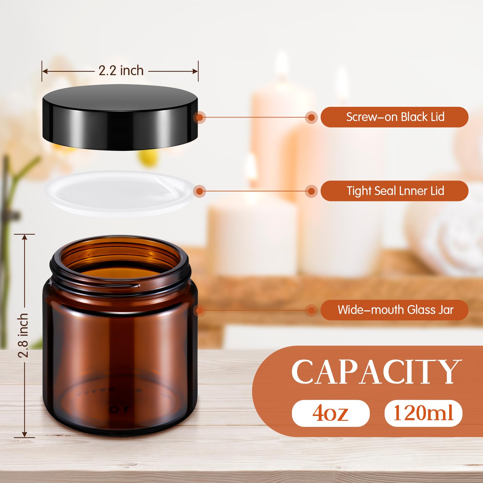 Norme frascos de vidrio 4oz ámbar con tapa hermética para cremas