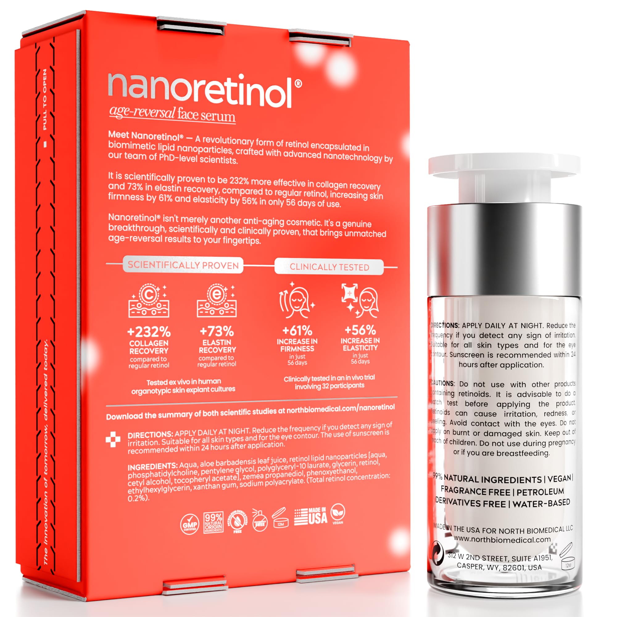 Nanoretinol de North Biomedical, serum de aplicación suave para rostro y contorno de ojos