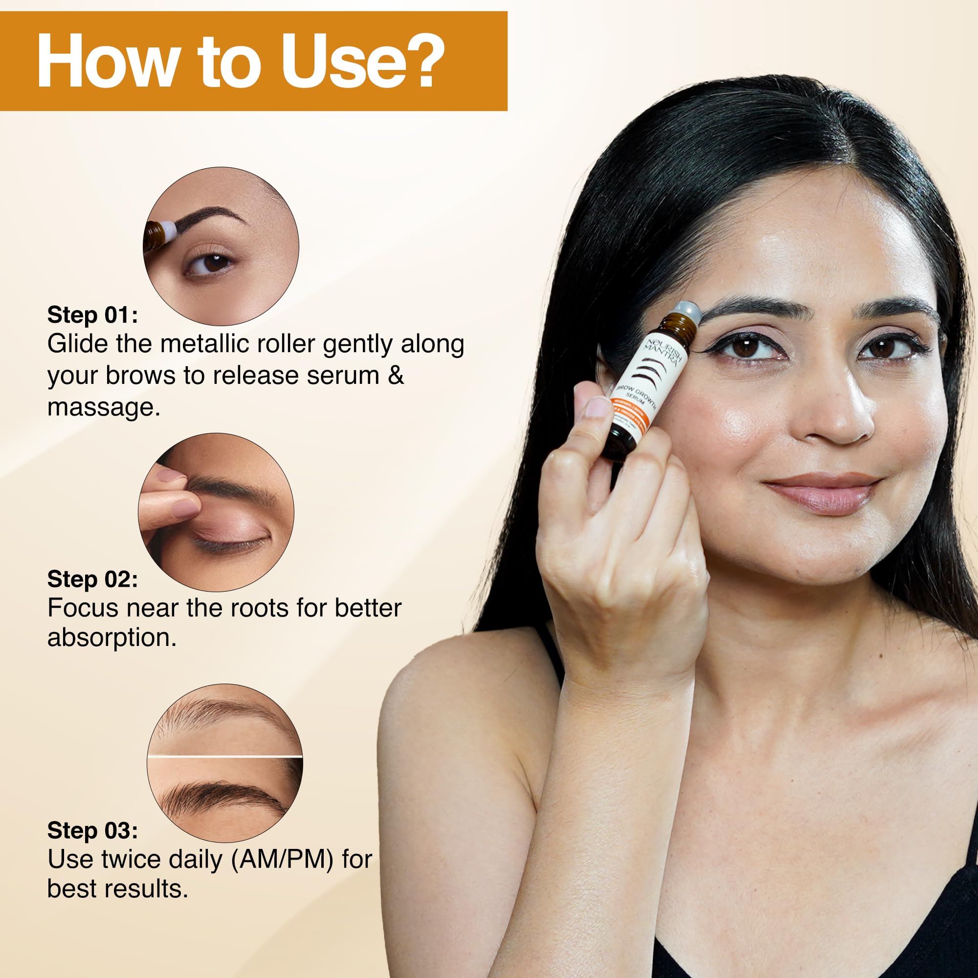 Ritual de cuidado con Nourish Mantra para cejas más densas.
