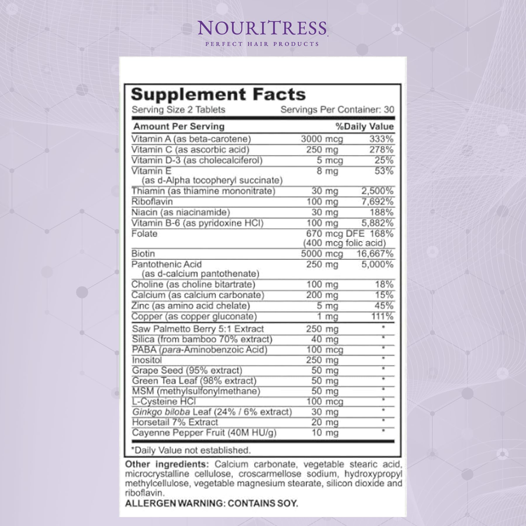 NouriTress Perfect Hair Vitamins Plus green tea extract closeup with antioxidant components