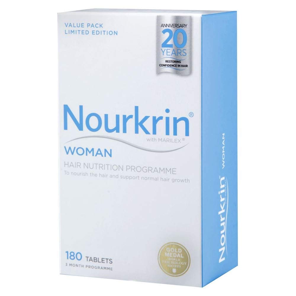 Nourkrin Mujer Tabletas, apoyo natural al crecimiento capilar y nutrición diaria.