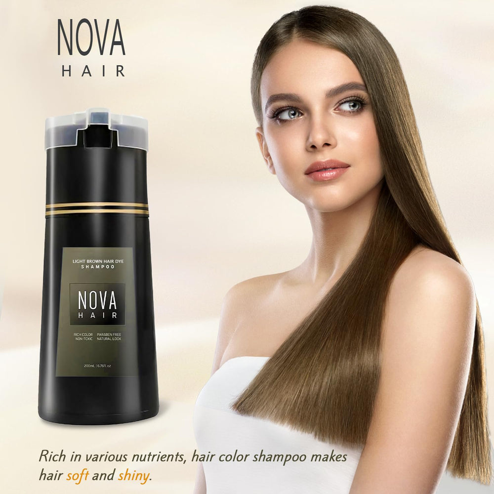 Nova Hair Dye Shampoo 3-in-1 bottle ensures convenient color, cleansing, and conditioning