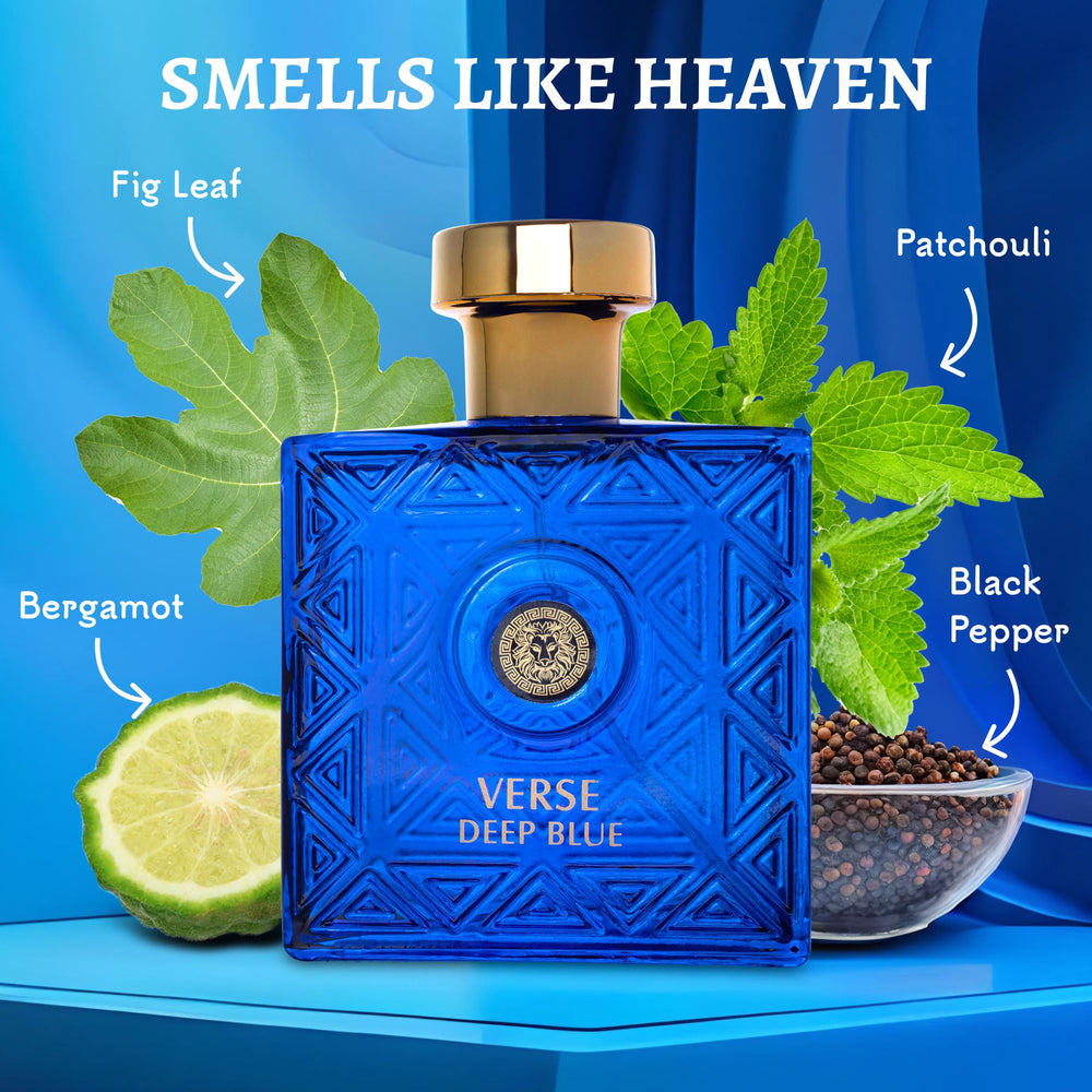 Vista frontal de NovoGlow Verse Deep Blue, aroma fresco para días activos y sociales.