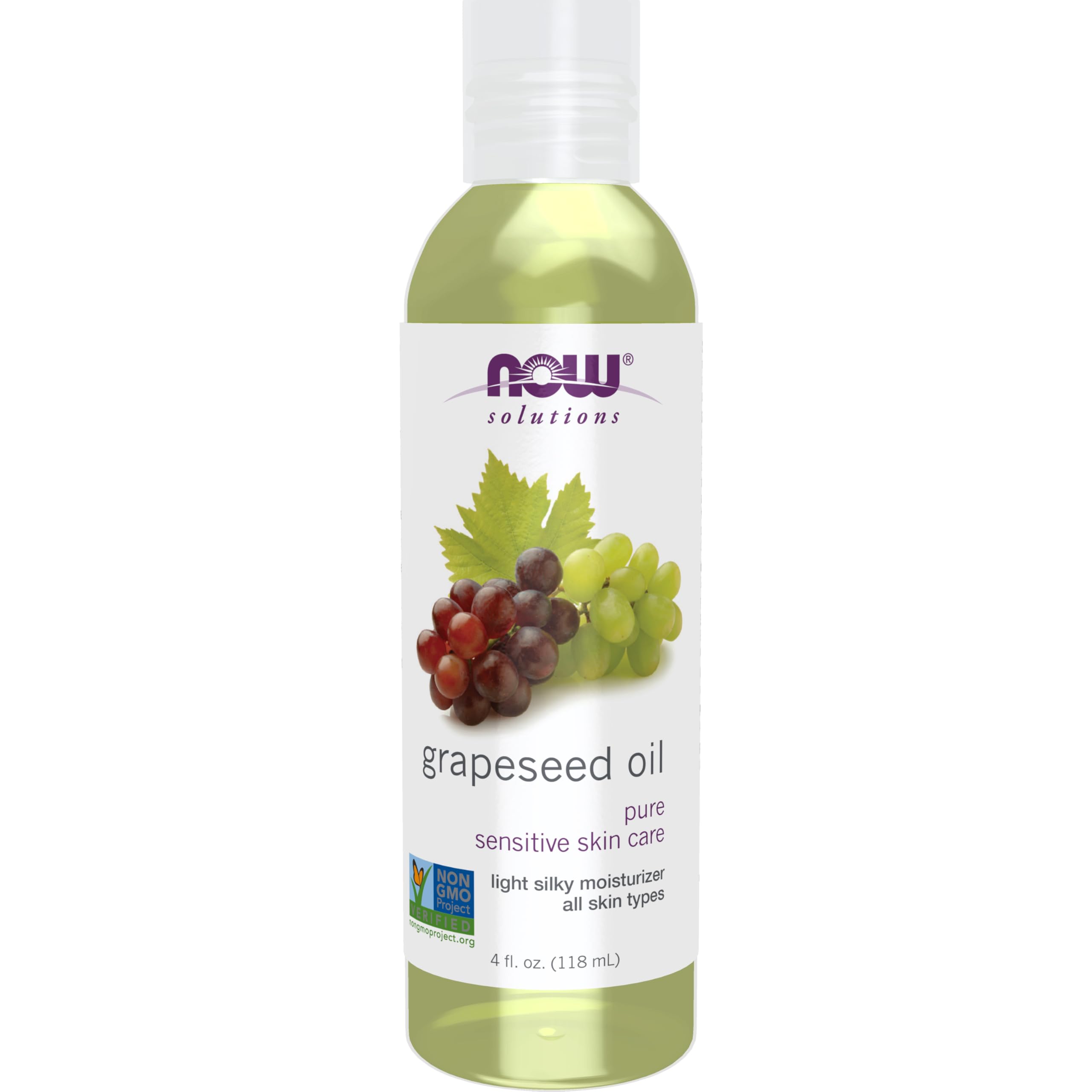 Now Solutions aceite de semilla de uva, frasco vertido, cuidado suave para la piel.