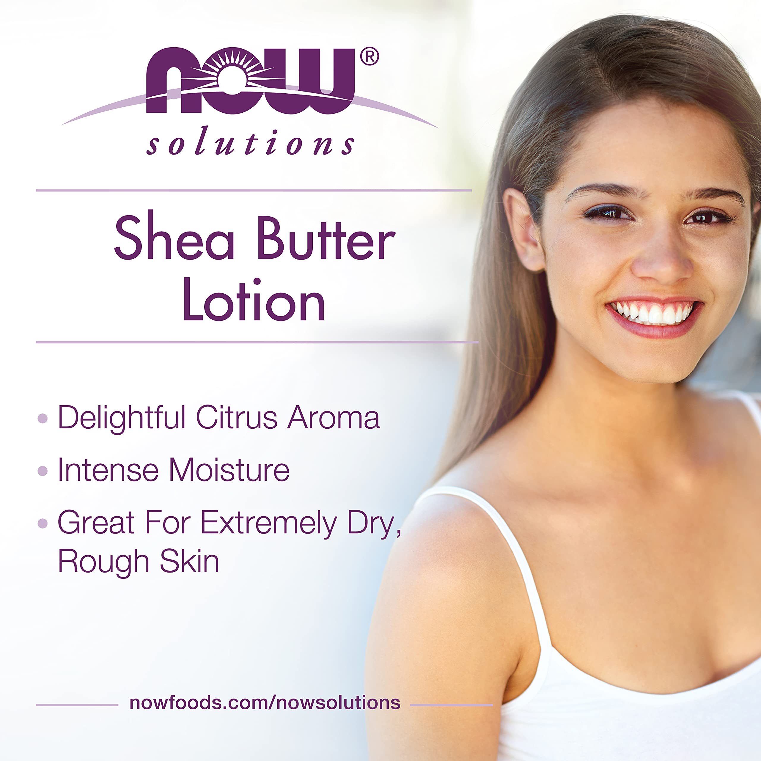 Aroma cítrico de NOW Solutions Shea Butter Lotion para sensación fresca