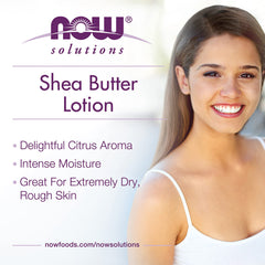 Aroma cítrico de NOW Solutions Shea Butter Lotion para sensación fresca