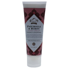 Nubian Heritage Patchouli Buriti crema de manos en envase; hidratación duradera sin grasa.