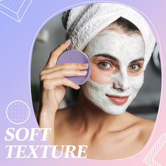 Nuogo esponja facial comprimida morada para remover maquillaje con agua.