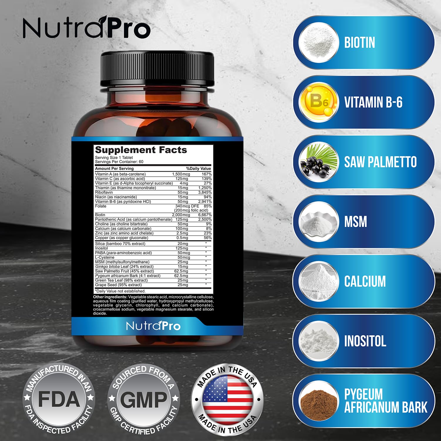 NutraPro MenGrowth: presentación en caja para consumo diario.