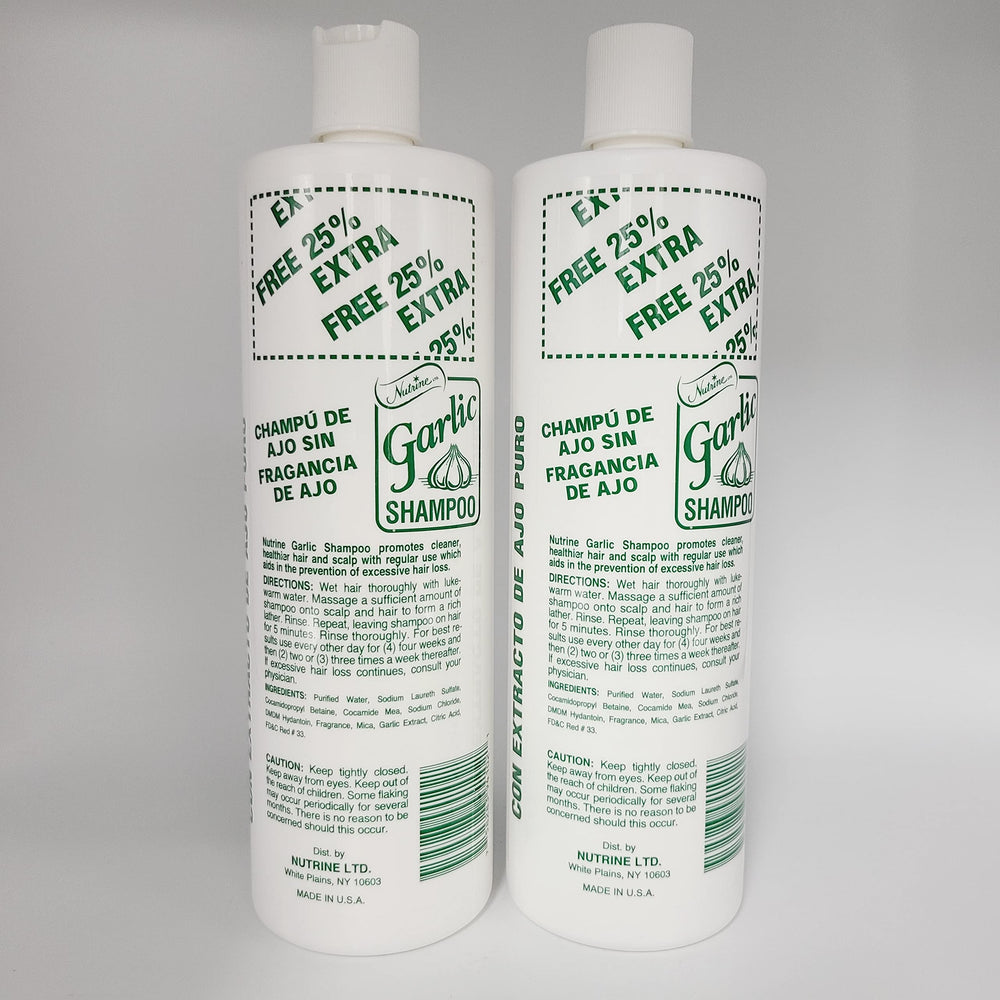 Nutrine champú de ajo sin aroma, etiqueta clara, uso diario para cabello limpio y saludable