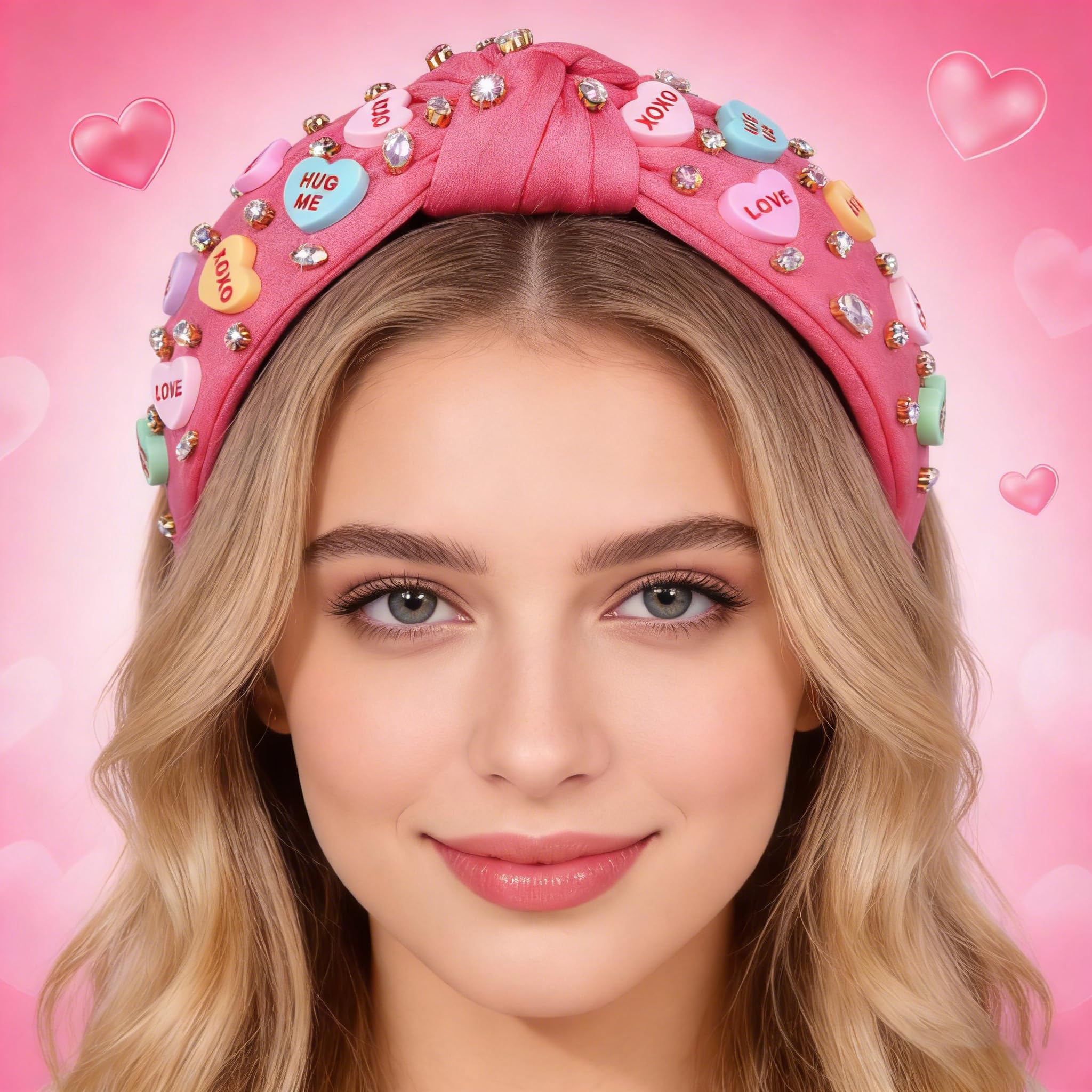 Diadema NVENF Valentine con corazón y cristal rosa, perfecta para regalo.