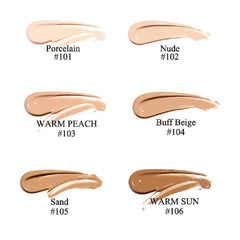 PHOERA Foundation 105 Sand muestra cobertura total para imperfecciones.