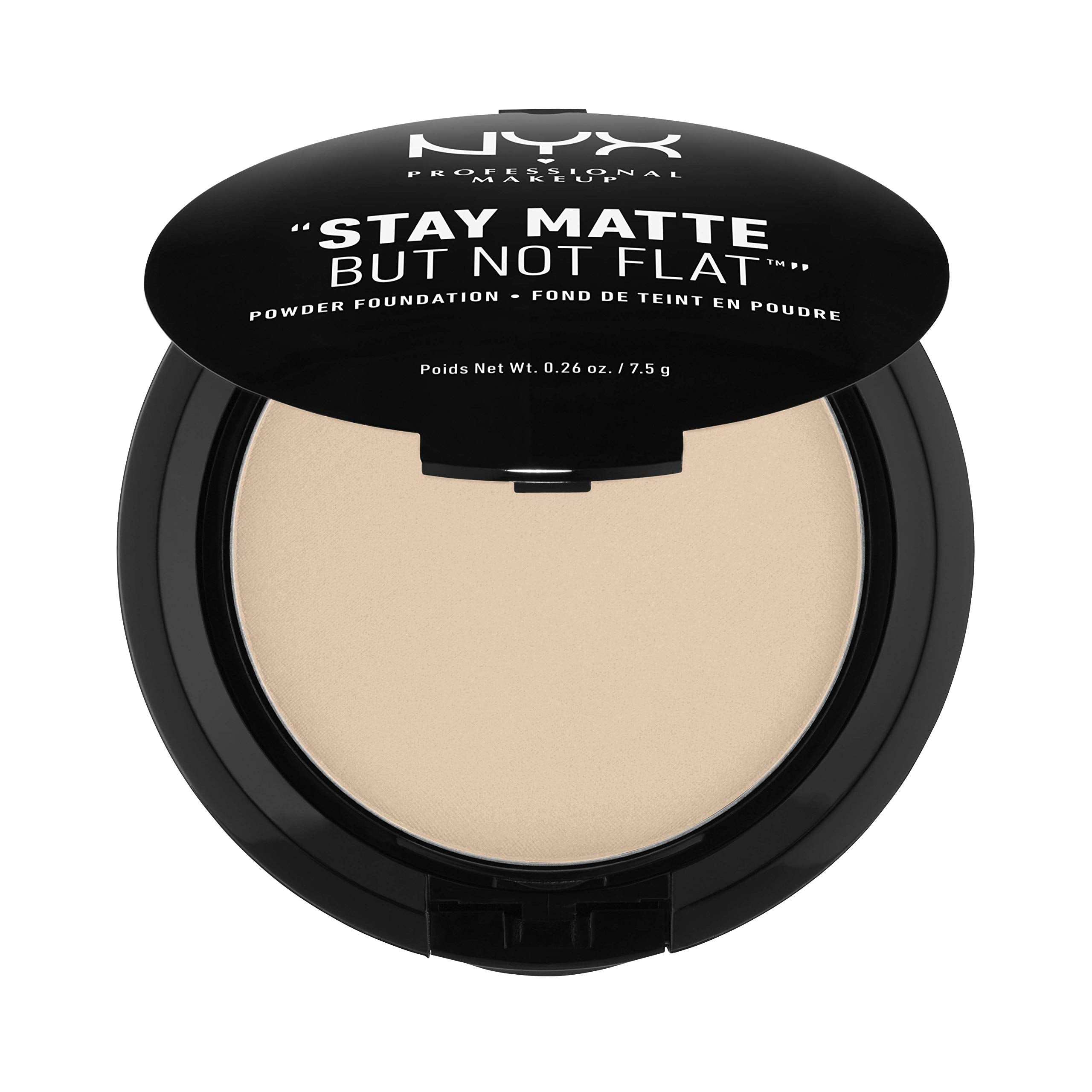 Base en polvo mate de NYX, compacto desnudo, acabado natural
