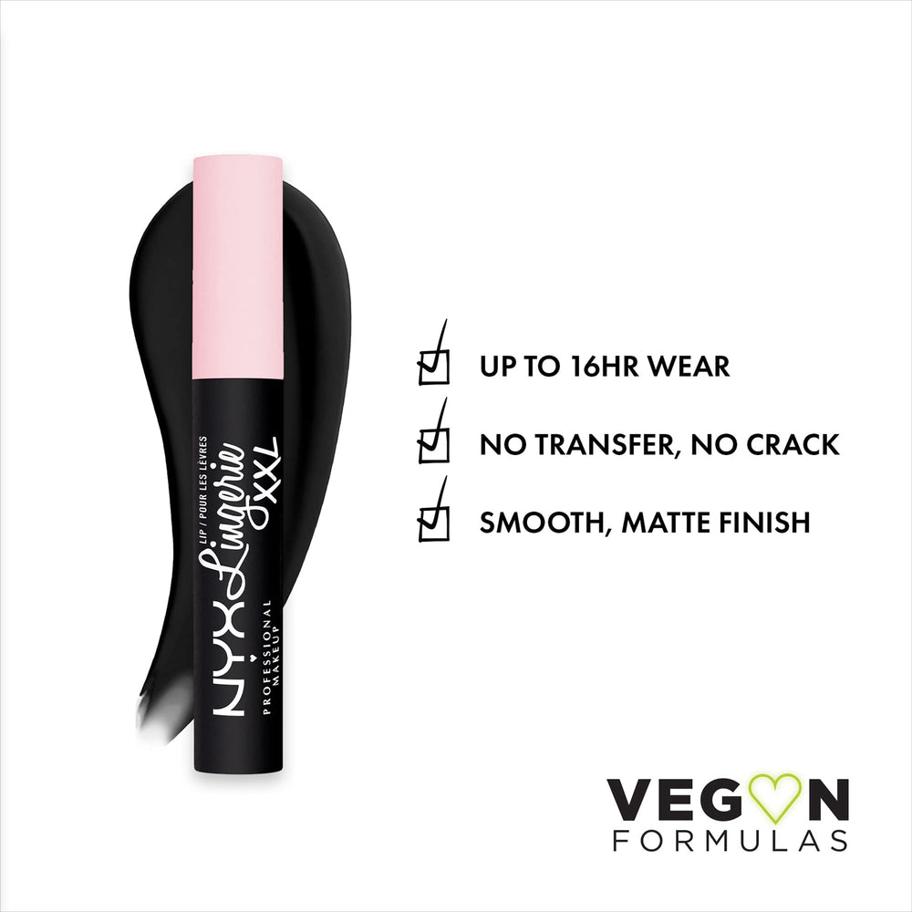 NYX Lip Lingerie XXL Matte Naughty Noir para aplicación suave y tinte ligero.