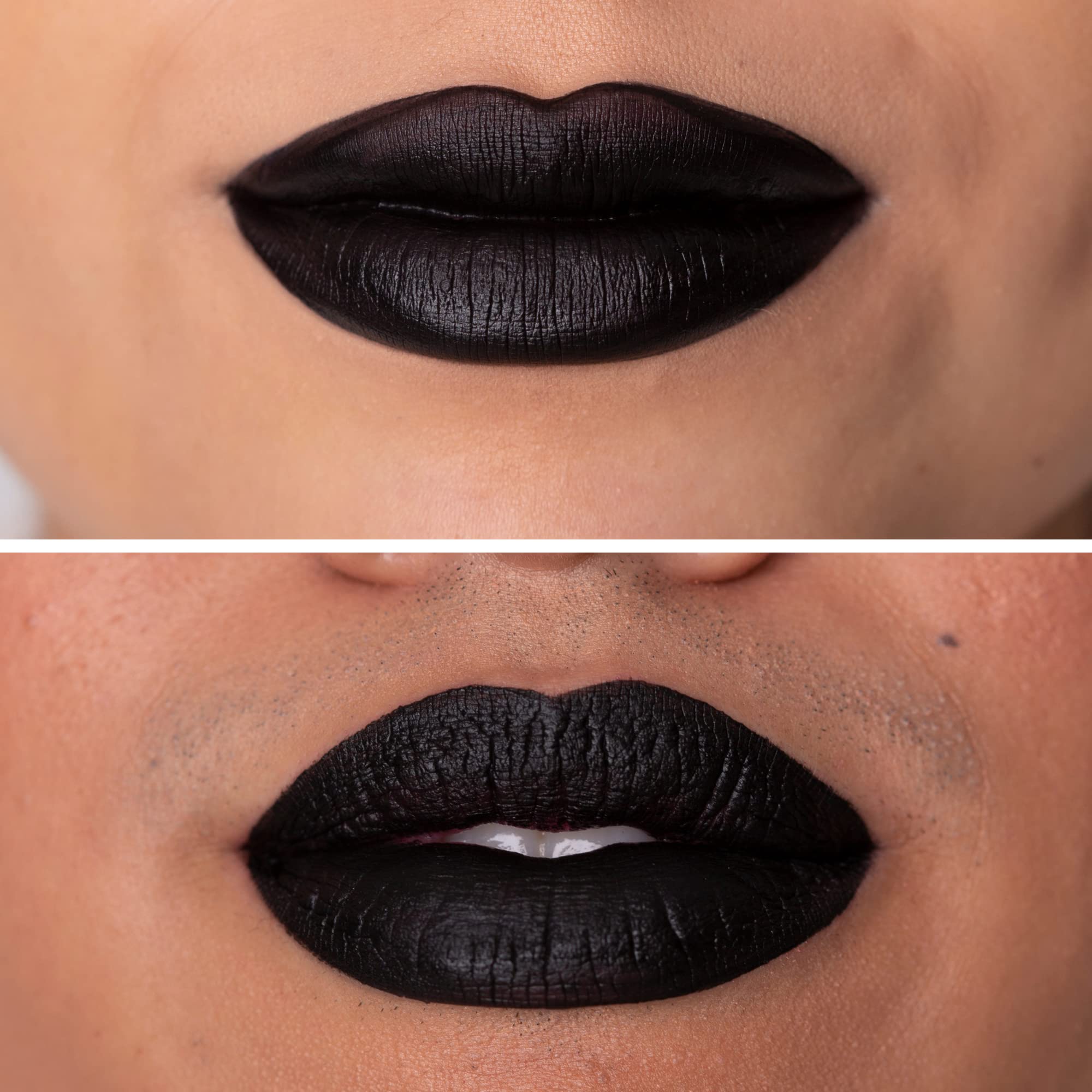 NYX Lip Lingerie XXL Matte Naughty Noir contorno definido y labios con forma realzada.