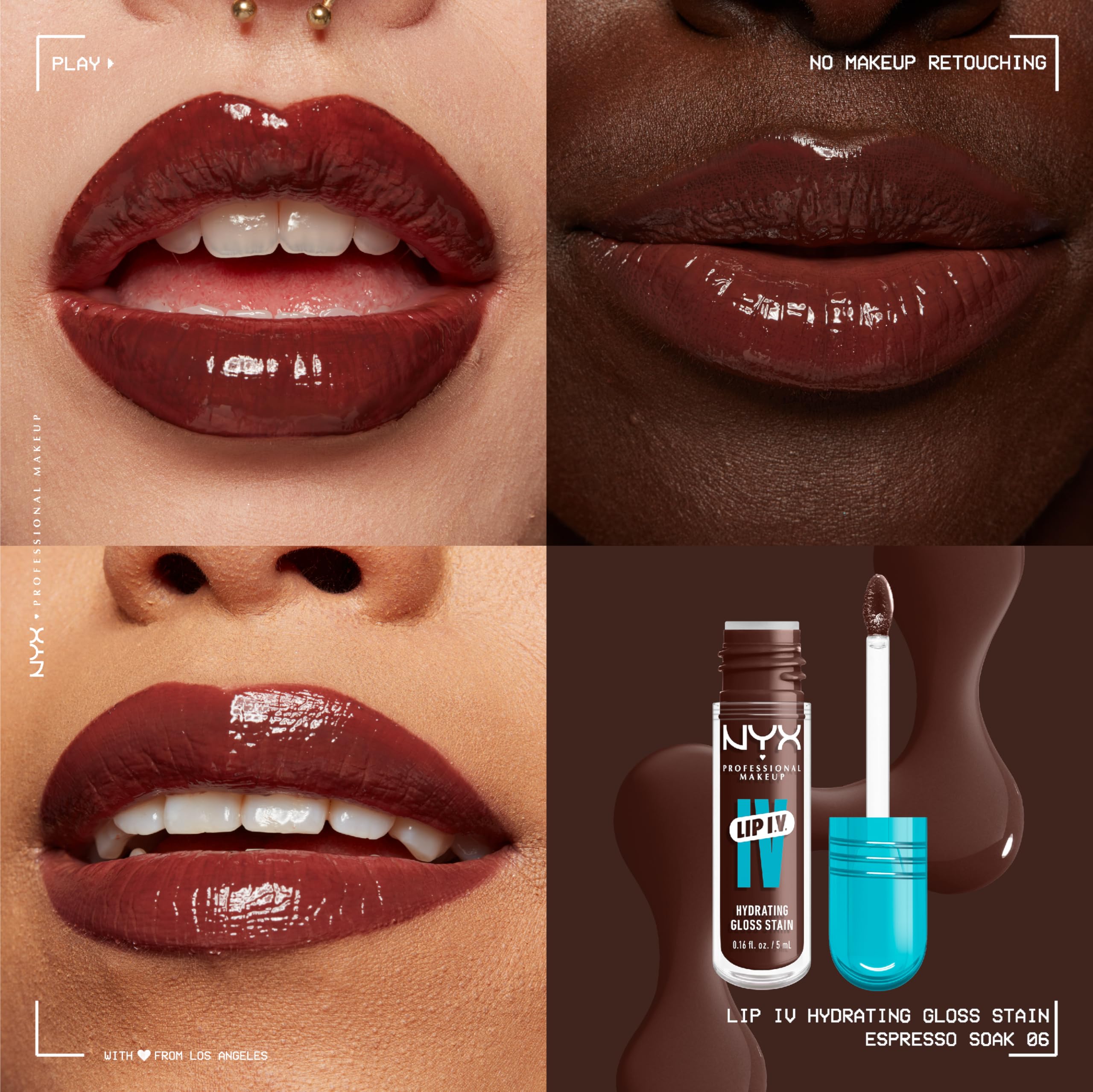NYX Lip IV tono Espresso Soak: muestra luminosa en la piel.
