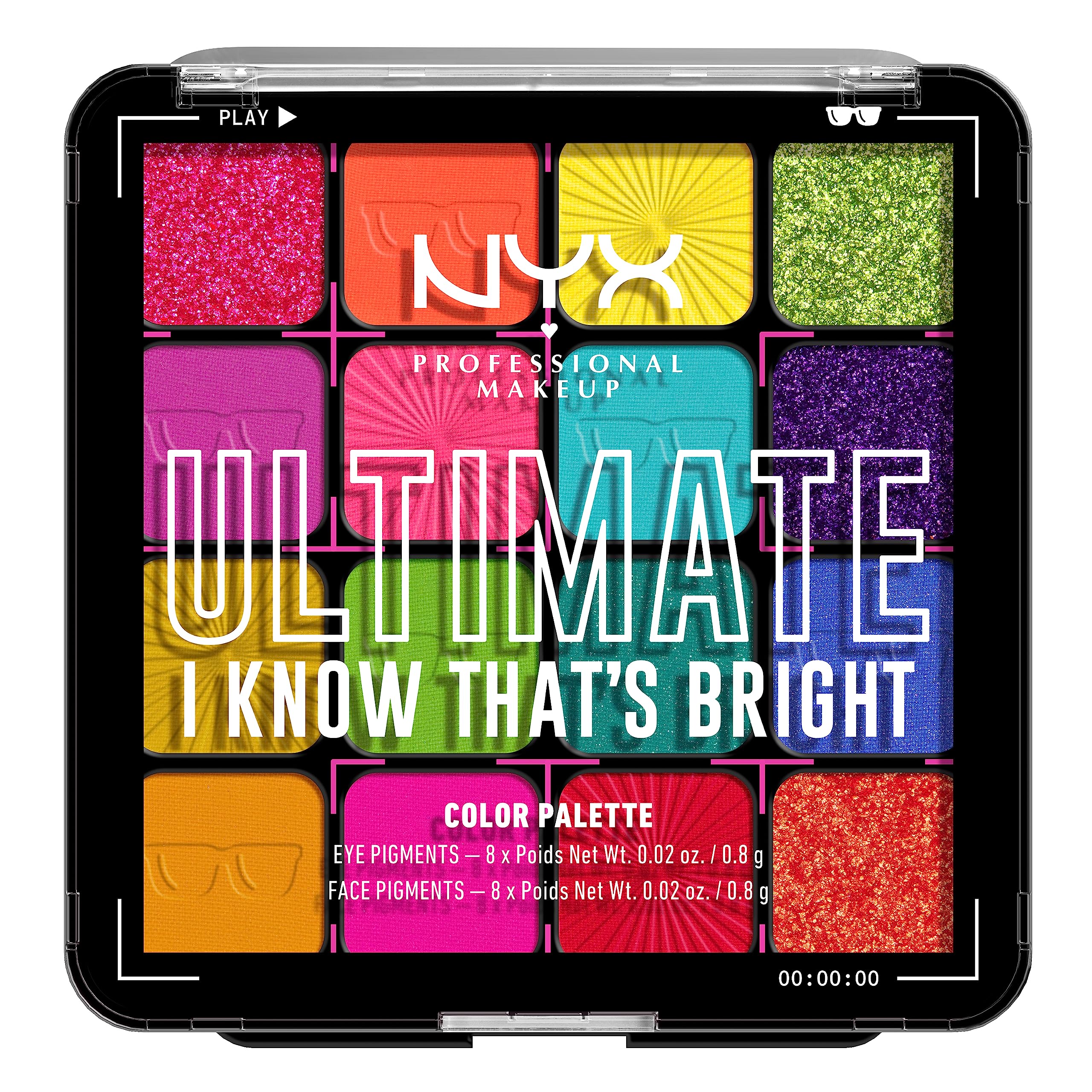 NYX Ultimate Shadow Palette with 16 vegan shadows offering bold color payoff.