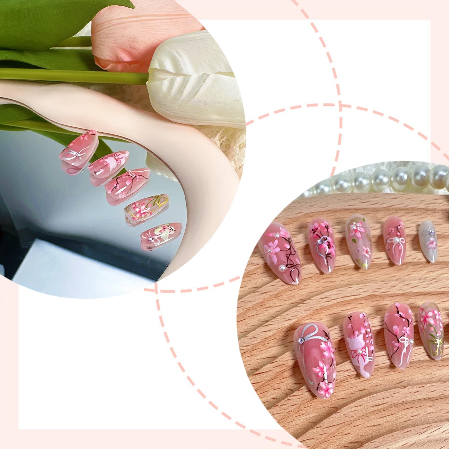 NZRAESTRS uñas postizas almendra con pedrería para un acabado sofisticado.