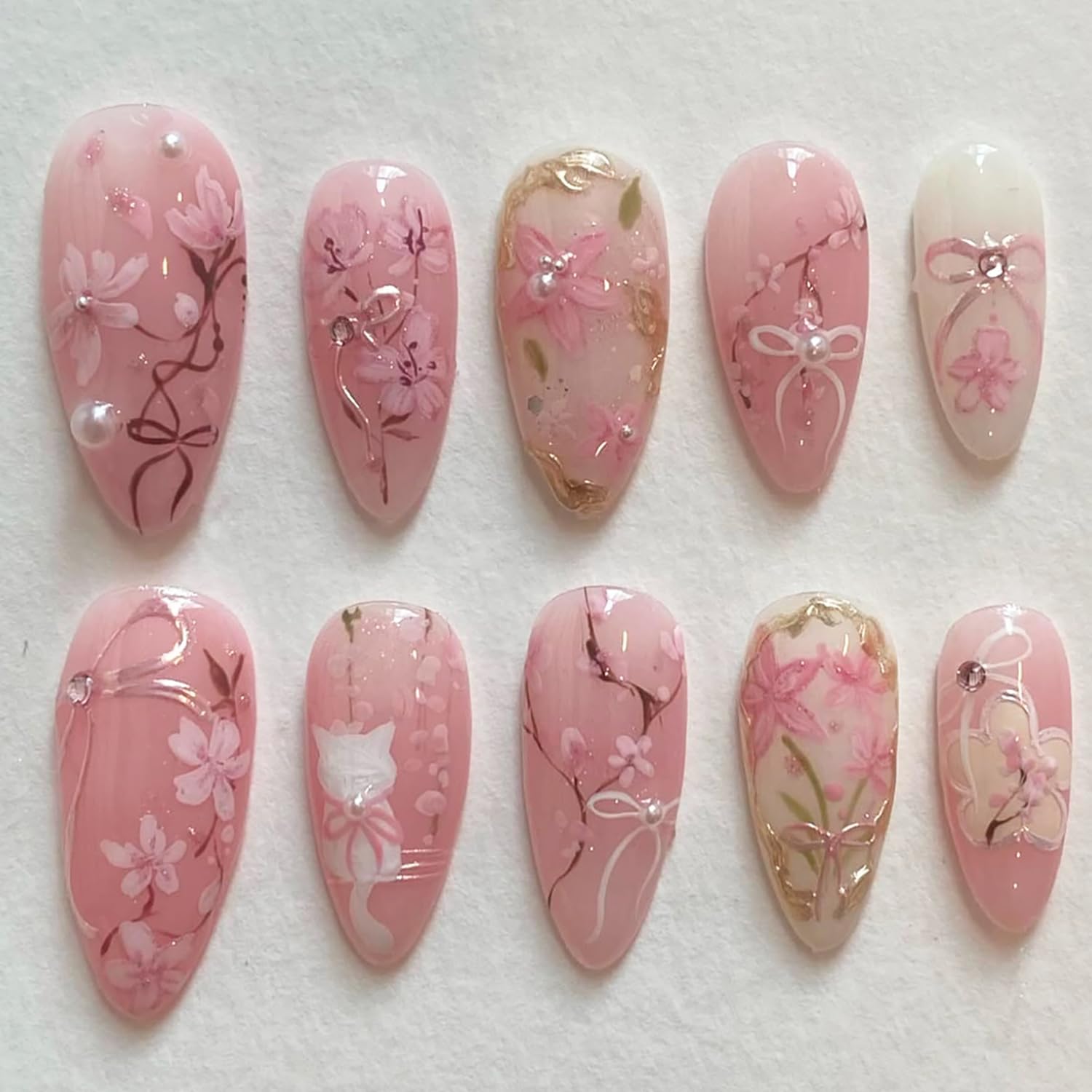 NZRAESTRS uñas postizas flor rosa 3D para un look elegante y rápido.