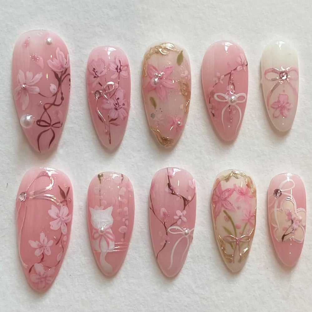 NZRAESTRS uñas postizas flor rosa 3D para un look elegante y rápido.