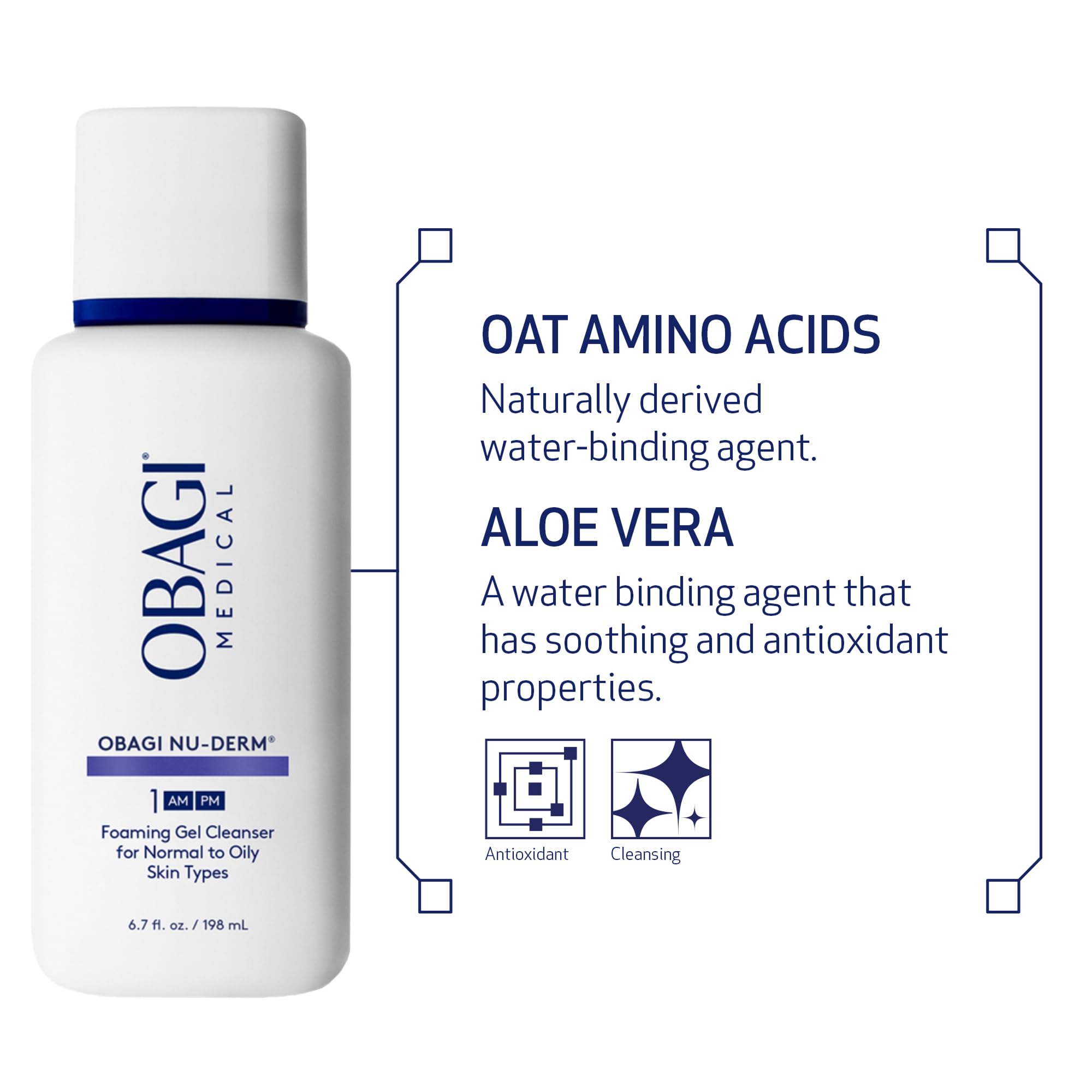 Obagi Nu-Derm Gel Espumoso para limpieza diaria, elimina impurezas y grasa visible.