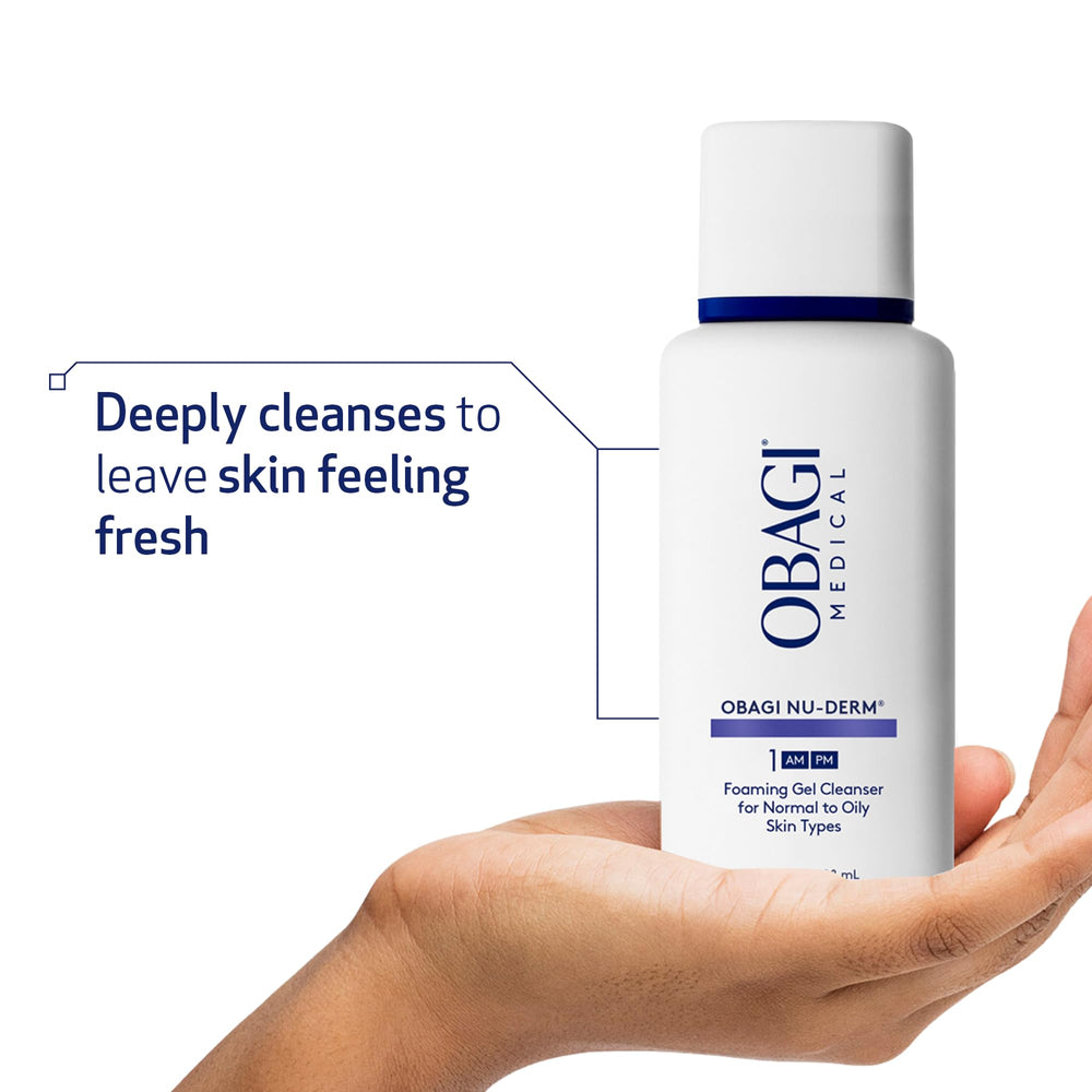 Obagi Nu-Derm Gel Espumoso, textura cremosa, deja sensación suave tras la limpieza.
