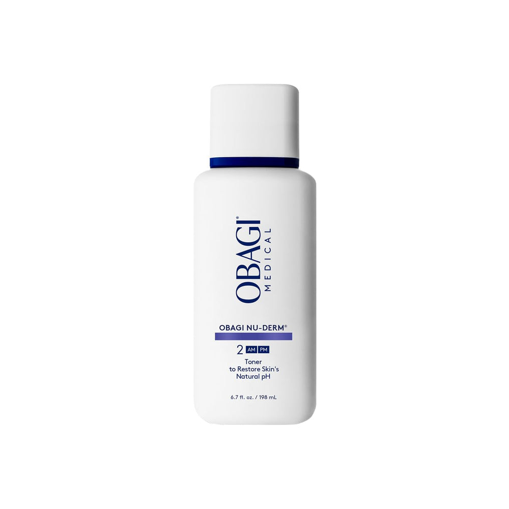 Tónico Obagi Nu-Derm en botella de 200 ml para limpieza suave.