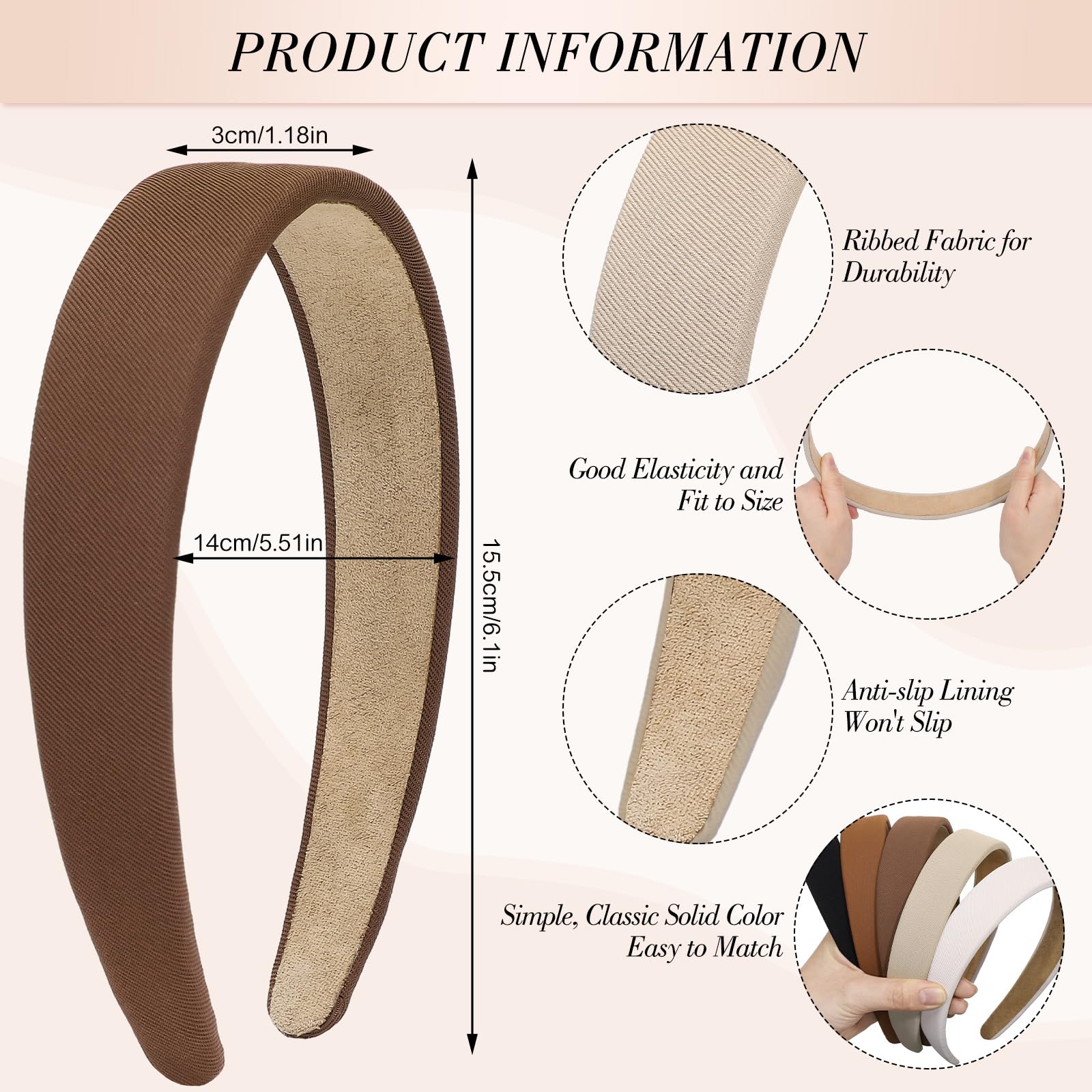 obeoby diadema ancha, textura twill y color neutro, estilo versátil