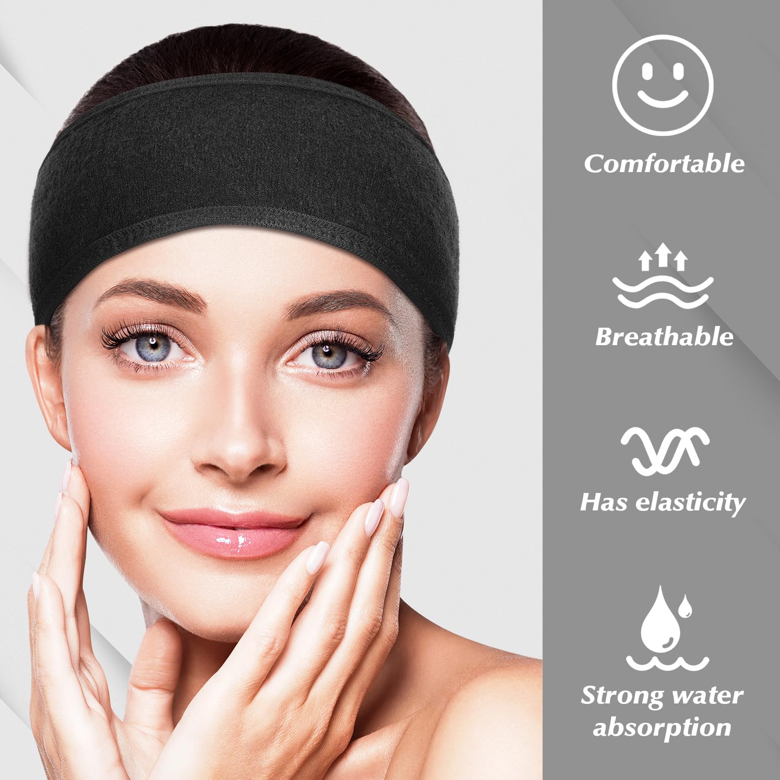 Diadema obeoby para lavado facial gris suave y piel cuidada