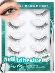 Pestañas autoadhesivas Obeyalash M874 con efecto ojo gato para un look definido.