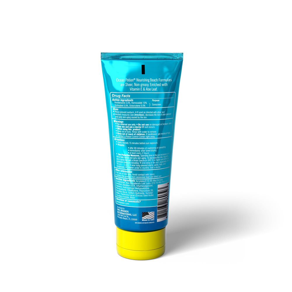 Ocean Potion Loción Solar SPF50 etiqueta trasera: información de uso