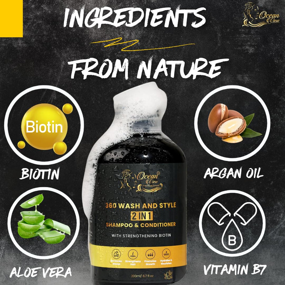 Biotina y nutrientes en Ocean View Deep Waves Pomade para cabello saludable.