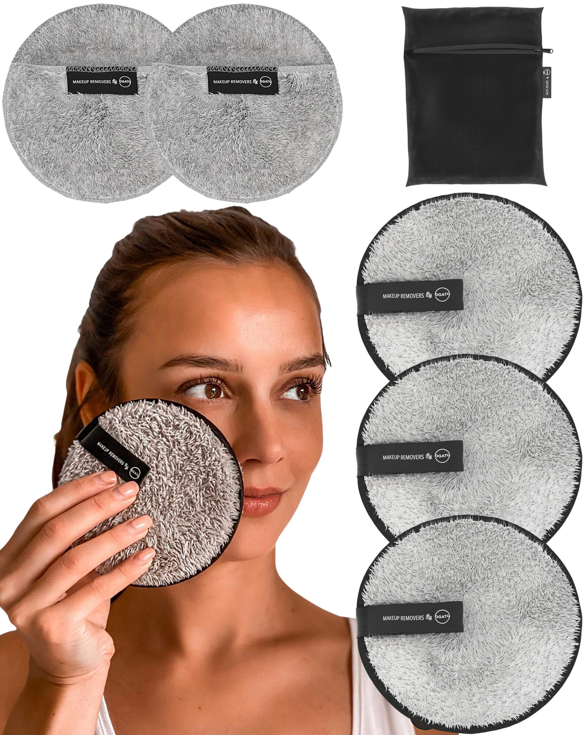 Ogato discos desmaquillantes reutilizables, vista general del conjunto, ideal para piel suave
