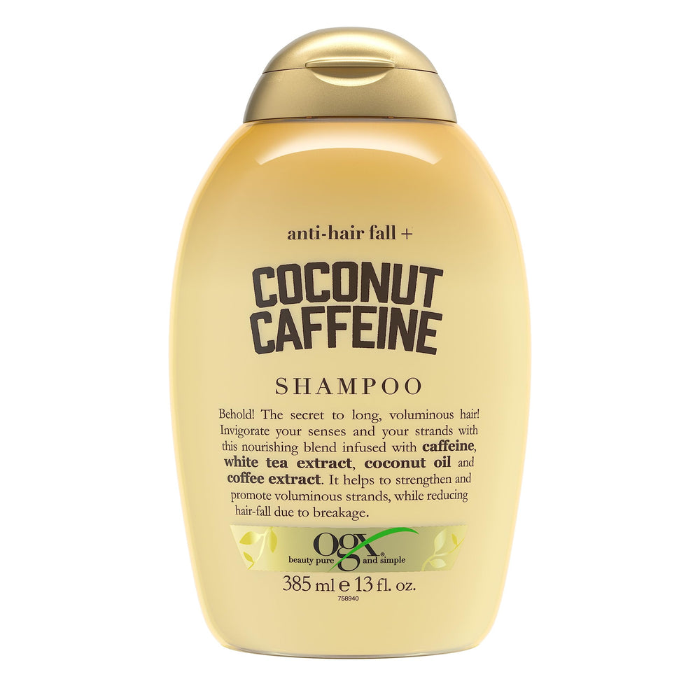 OGX botella cafeína coco: fortalecimiento inicial para el cabello.