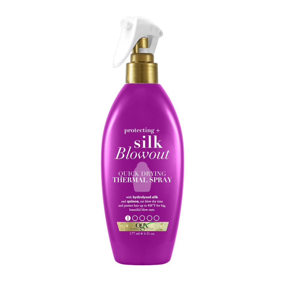 OGX Protección seda alaciado: aplicación en cabello mojado para secado rápido.