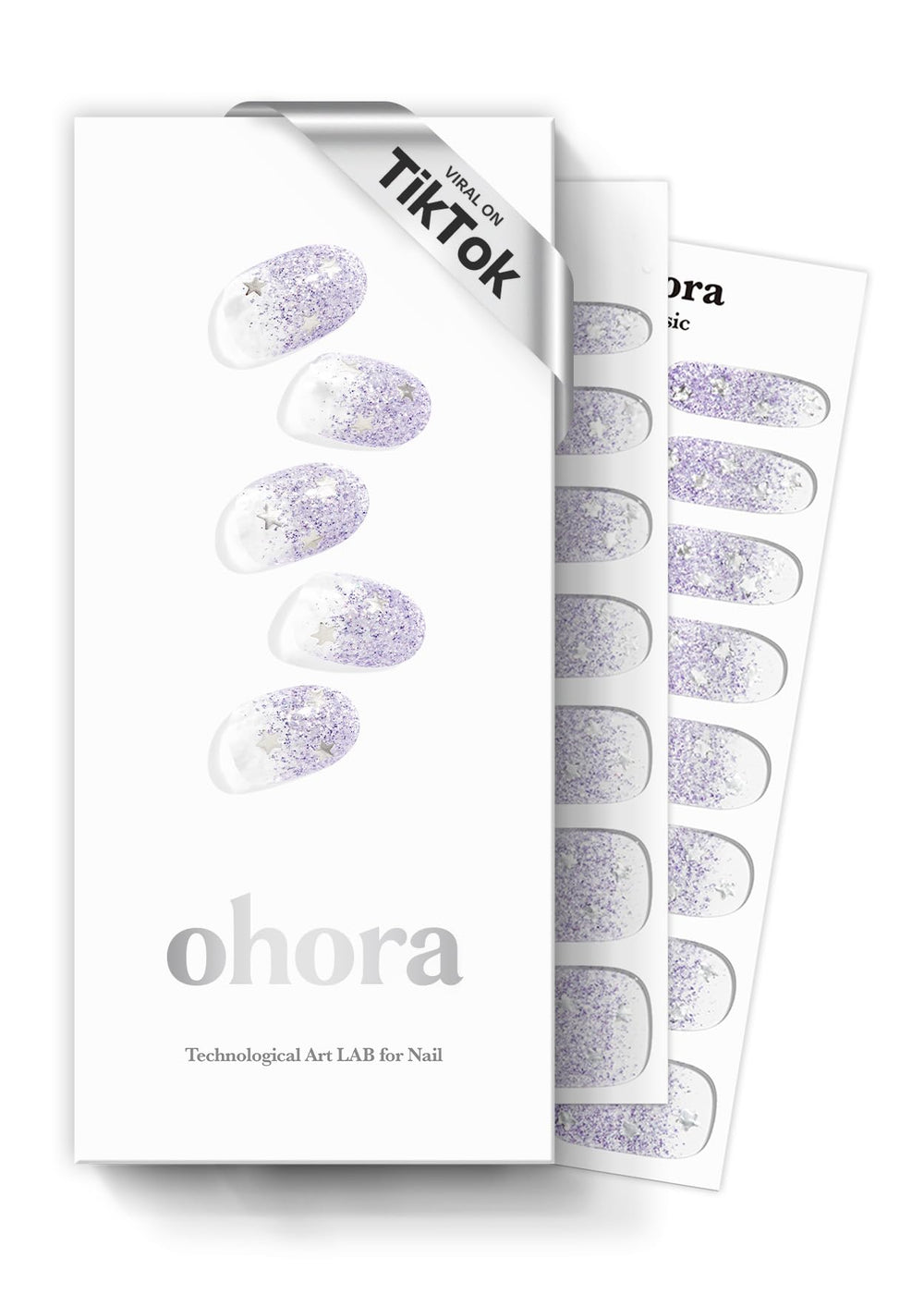 ohora N Shooting Star en caja, manicura rápida y glamorosa.