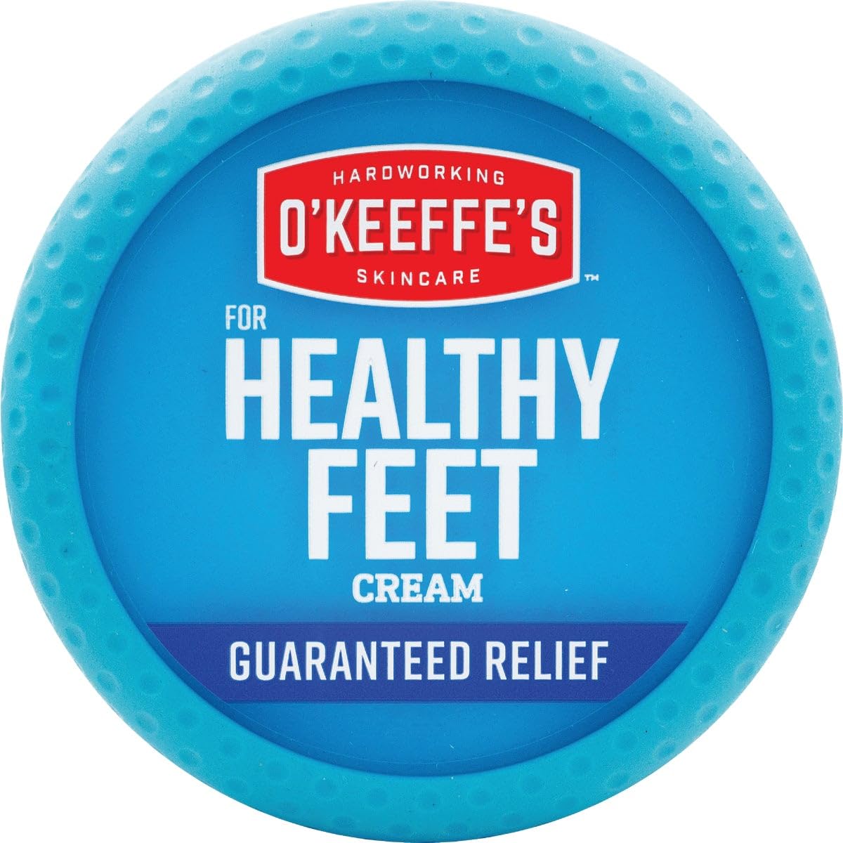 Crema de pies de O'Keeffe's, envase en estante, ideal para rutina diaria de cuidado.