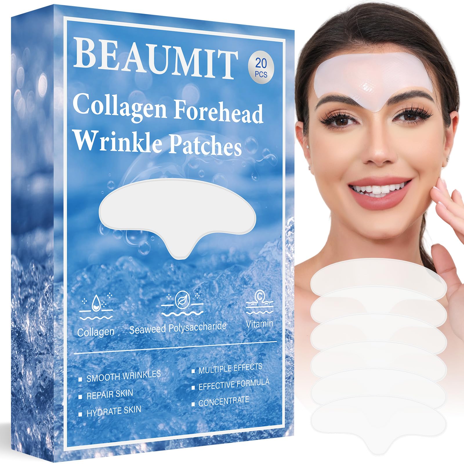 Okela forehead wrinkle patches overnight on clean skin for smoother lines.