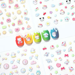 okiYomi pegatinas uñas 3D Gatito blanco con lazo, efecto tierno para uñas