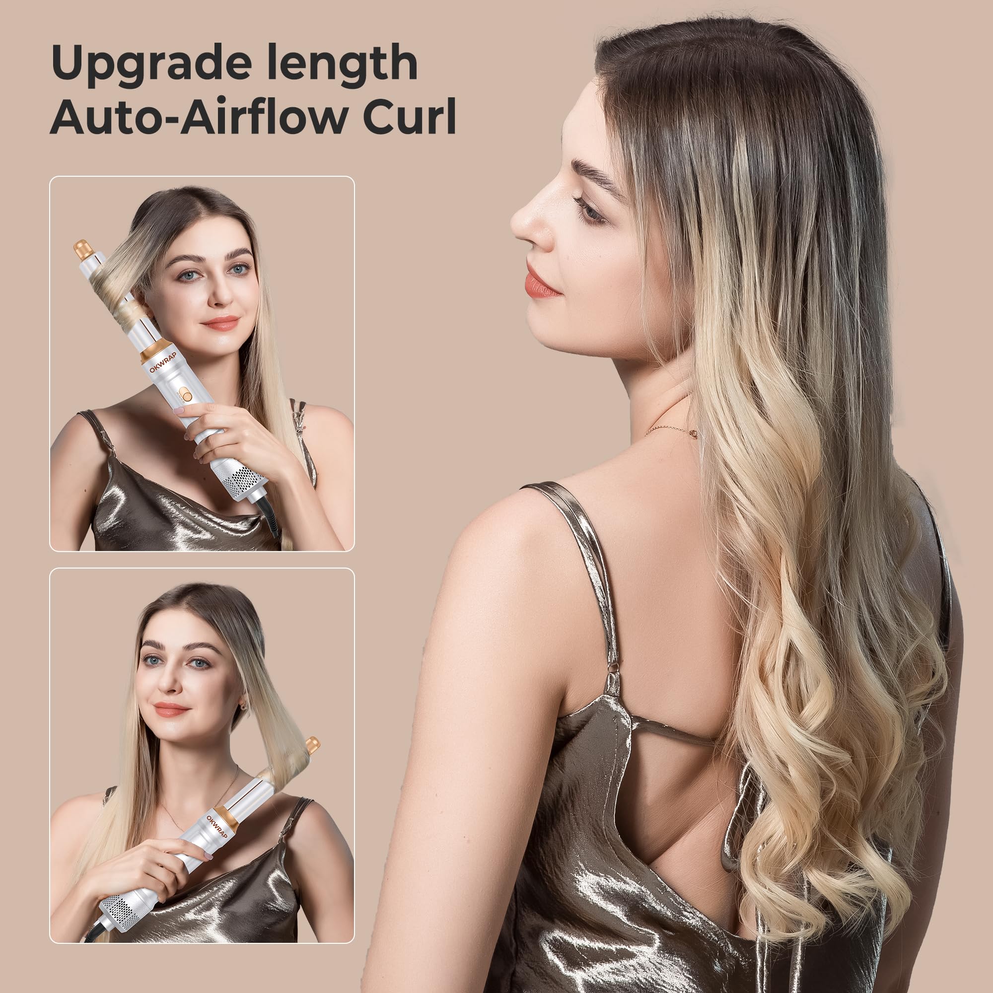 Mango ergonómico de OKWRAP para un agarre cómodo durante el peinado