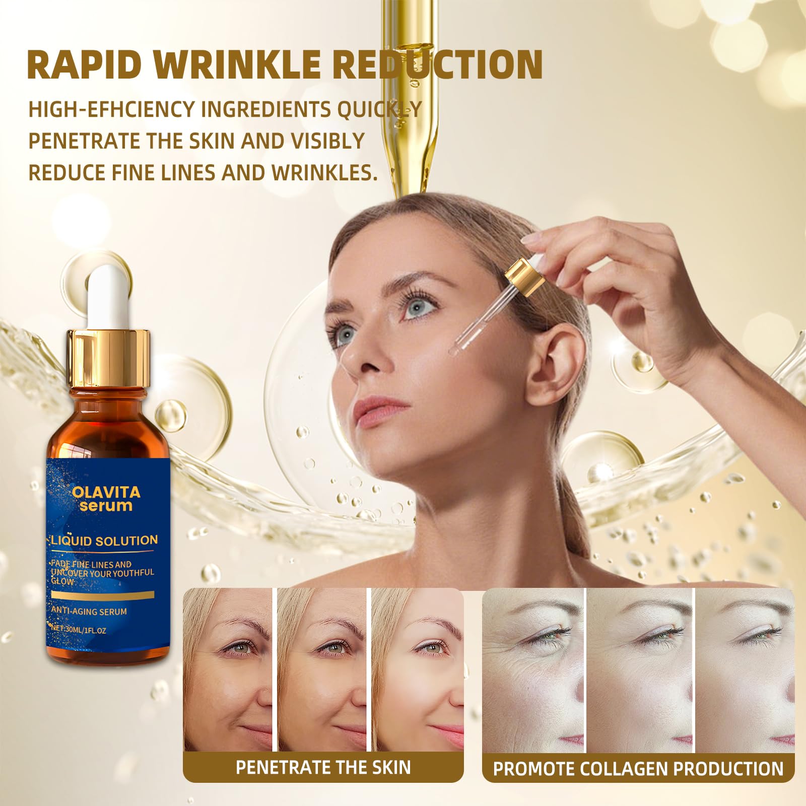 Olavita Serum applied to cheek for smooth texture and glow
