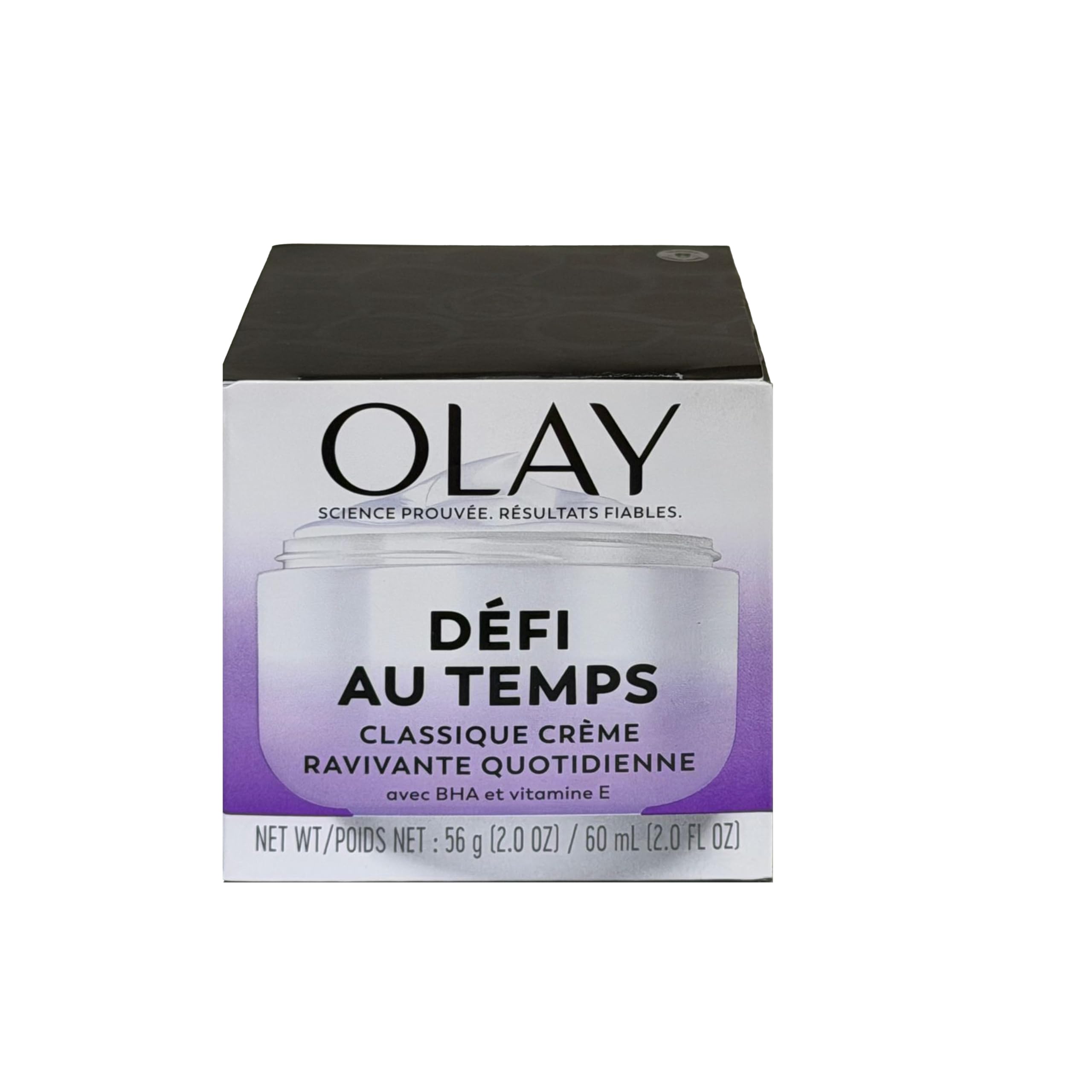 Crème Olay visage offrant texture lisse et peau uniforme.