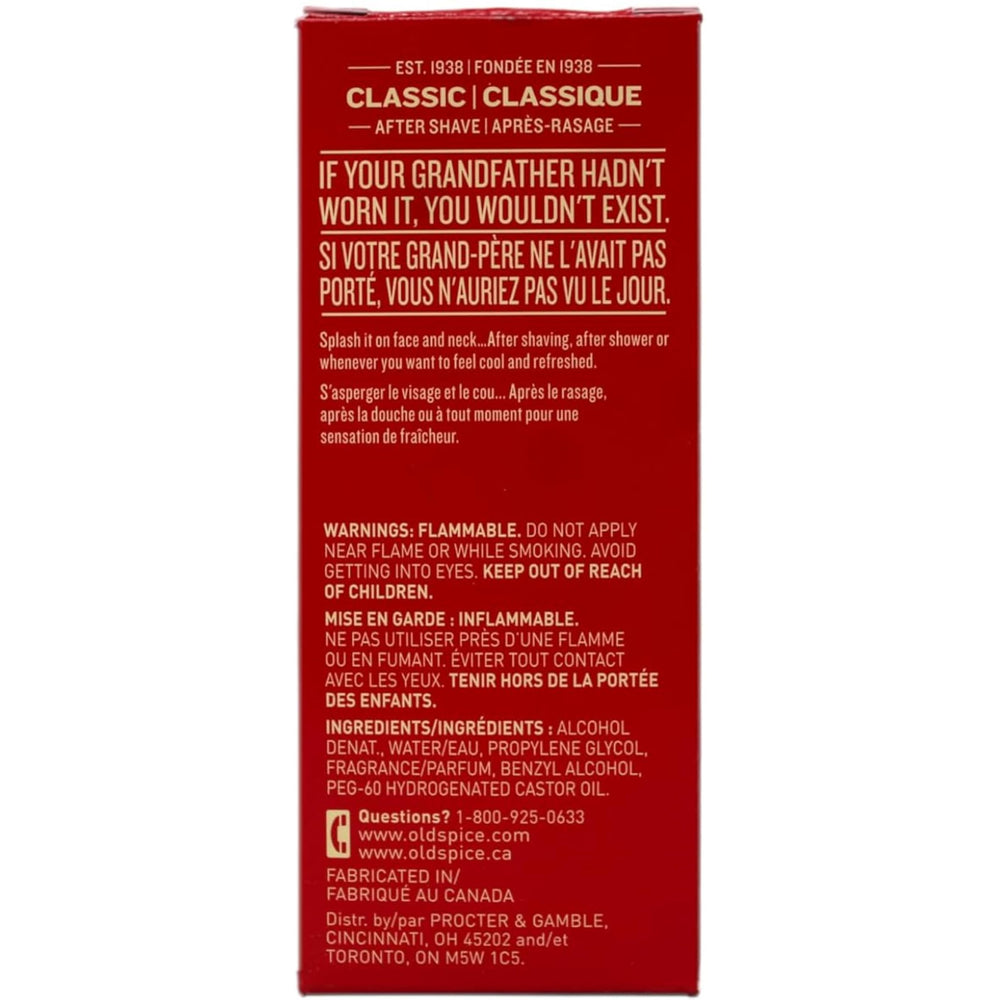Etiqueta frontal de Old Spice Classic, presentación clásica y reconocible.