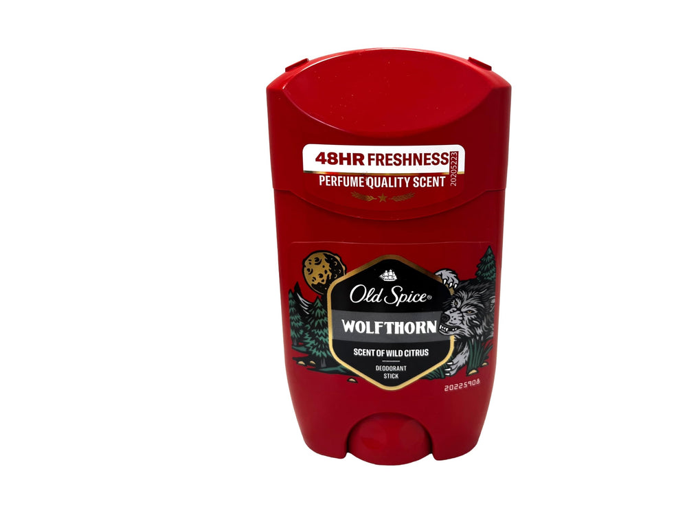 Desodorante Old Spice Wolfthorn en empaque, brinda frescura duradera para todo el día.