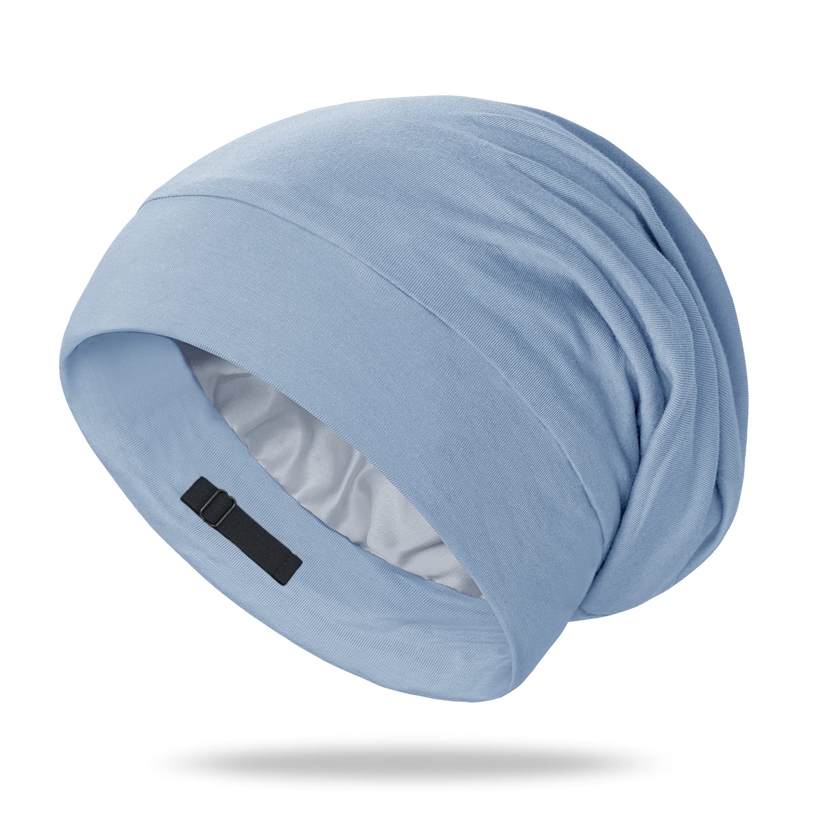 OLESILK bonete de seda para dormir en azul claro, confort suave para el cabello