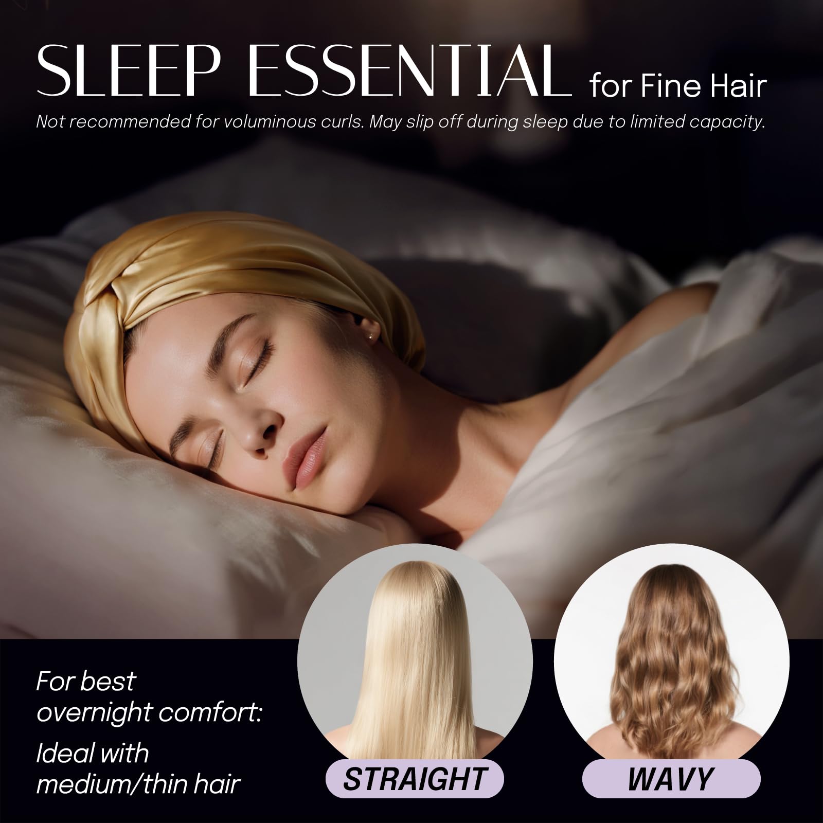 OLESILK Bonete seda 22 momme cuida el cabello durante la noche