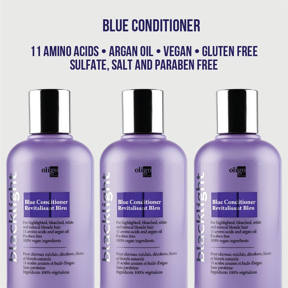 Cabello rubio con brillo gracias al acondicionador Resplandor Azul
